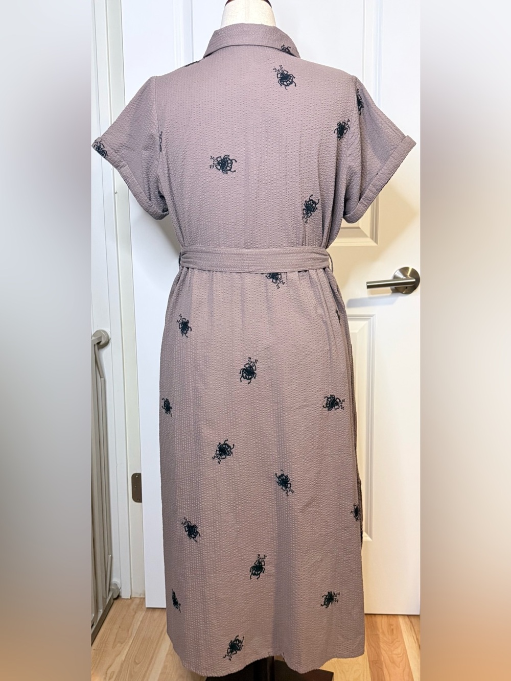 NWT Disturbia Stag Beetle Embroidered Taupe Button Midi Shirt Dress Goth US10 - Picture 5 of 10